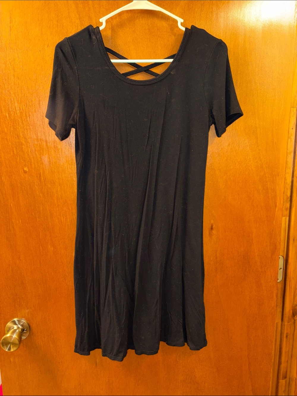 Black Short Sleeve Crisscross Back Dress